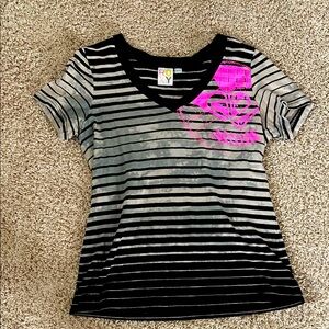 Roxy JUNIORS Striped V-Neck T-Shirt Size Small